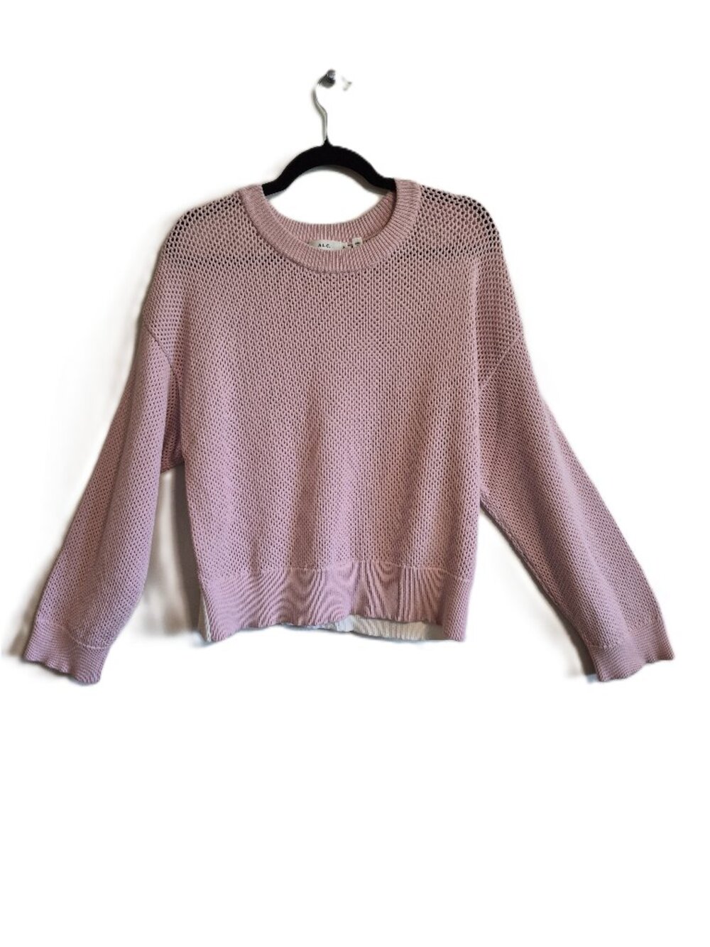 A.L.C. Alana Color Block Pink and White Open Weave Crew Neck Sweater